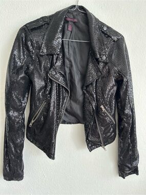 Material Girl Black Sequin Moto Jacket - Shimmering Biker Style